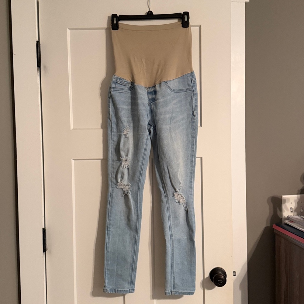 Light Blue Maternity Distressed Jeans Blue Savvy medium